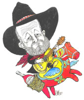 Illustration: Sid Jansson p&aring; dalah&auml;st, tecknad av EWK